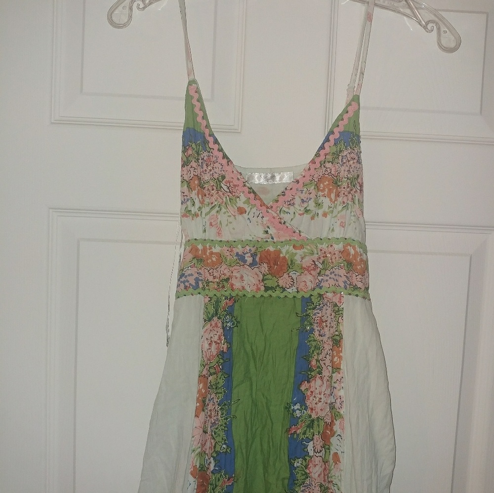 WI· L'apogee anthro • Boho flowy beaded tie zip summer dress